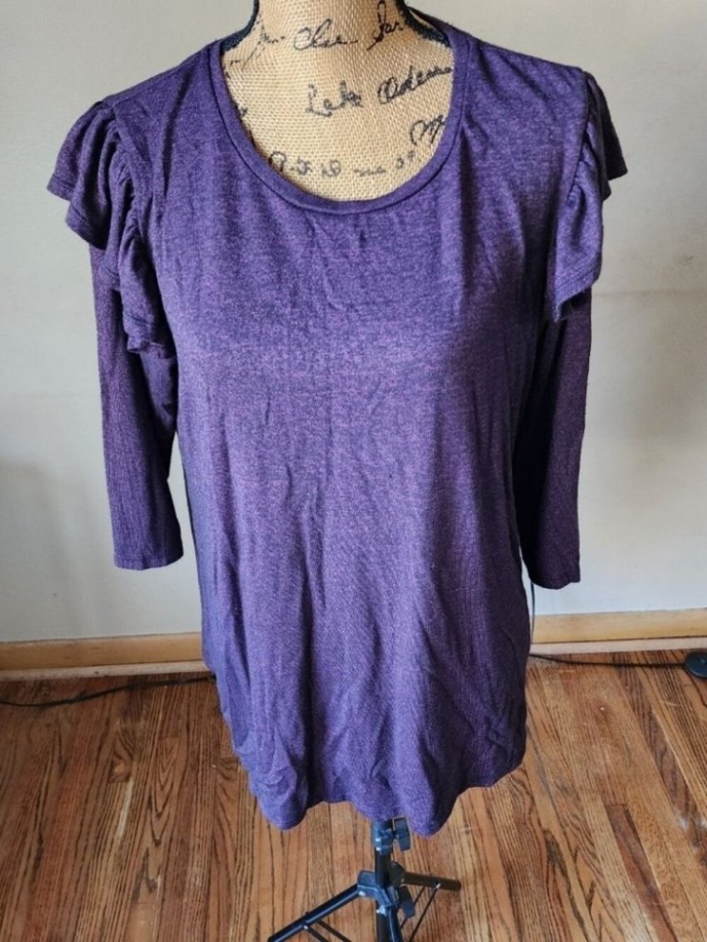Ava & Viv Purple Ruffle 3/4 Sleeve Knit Blouse Size X Dark Academia Romancore